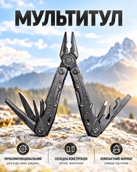 Мультитул TOUGH GUY с набором сменных бит и чехлом, универсальные складные плоскогубцы с ножом, пилой, отвертками, кусачками и открывалками, компактный многофункциональный инструмент, черный