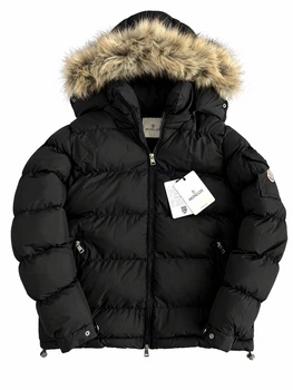 Зимова куртка Moncler з капюшоном натурального лисячого хутра, чоловіча, чорна, розмір L