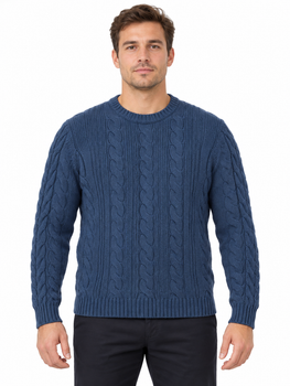Свитер мужской зимний теплый акриловый синий с узором косы (2606) XL