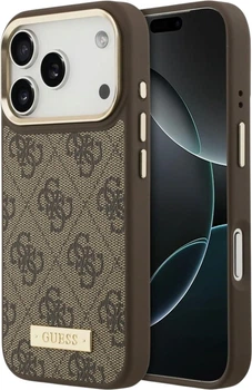 Etui na smartfon Apple iPhone 18 Pro/17 Pro Guess 4G Logo Plate MagSafe Brown (GUHMP18LU4GPRW)