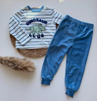 Пижама детская флисовая Primark голубая с динозаврами 110 см
