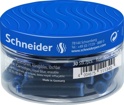 Контейнер з патронами чорнильними Schneider до перової ручки 30 шт Сині (4004675111340)