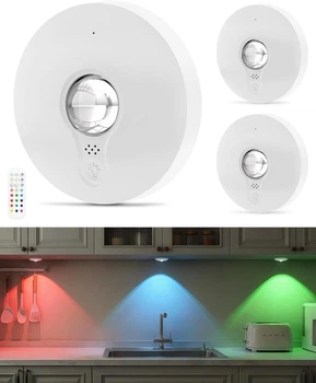 Набір акумуляторних RGB LED-ламп Puck із пультом ДК (3 шт., 1500 мА·год) — бездротові точкові світильники на липучці