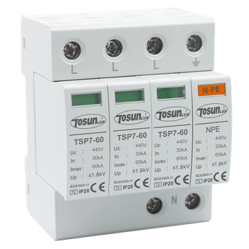 Ограничитель импульсного перенапряжения TOSUNlux TSP7-60, 3P+NPE, 30–60 кА, тип B, 440 В AC