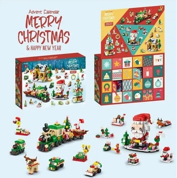 Різдвяний конструктор адвент календар Advent calendar Merry Christmas & New Year 1123 деталы новорічний конструктор для дівчинки хлопчика дорослих Ялинка Санта Клаус сніговик олень потяг пряниковий будиночок 28 моделей