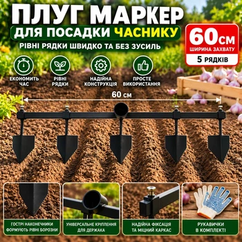Плуг маркер регульований для посадки часнику та розмітки грядок 60 см на 5 рядків металевий