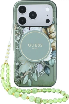 Чохол для смартфона Apple iPhone 18 Pro/iPhone 17 Pro Guess IML Flowers Pearl Strap MagSafe Green (3666339681241)