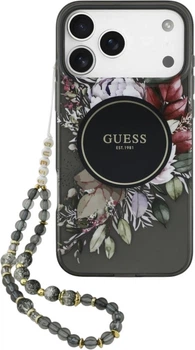 Чохол для смартфона Apple iPhone 18 Pro Max/iPhone 17 Pro Max Guess IML Flowers Pearl Strap MagSafe Black (3666339681210)