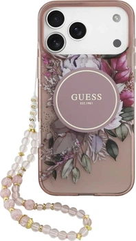 Чохол для смартфона Apple iPhone 18 Pro/iPhone 17 Pro Guess IML Flowers Pearl Strap MagSafe Pink (3666339681227)