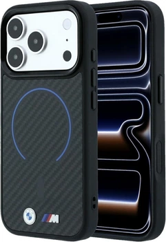 Etui do smartfona Apple iPhone 18 Pro Max/iPhone 17 Pro Max BMW M Kevlar Blue Print Ring Metal Logo MagSafe Black (3666339669942)