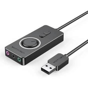 Внешняя звуковая карта Vention USB-A — 3×3.5 мм с регулятором громкости, 0,5 м, Black (CDRBD)