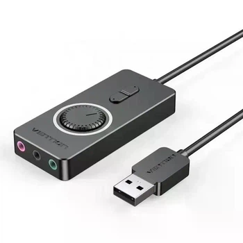 Внешняя звуковая карта Vention CDR USB-A — 3 × 3.5 мм с регулятором громкости, 0.15 м, Black (CDRBB)