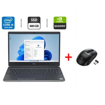 Мобільна робоча станція Dell Precision 7550 / 15.6" (1920x1080) IPS / Intel Core i9-10885H (8 (16) ядер по 2.4 - 5.3 GHz) / 16 GB DDR4 / 480 GB SSD / nVidia Quadro RTX 5000 Max-Q, 16 GB GDDR6, 256-bit / WebCam б/в + Подарунок Бездротова миша HOCO GM28