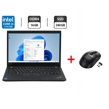 Ультрабук Б-класс Lenovo ThinkPad T14 Gen 2 / 14" (1920x1080) IPS / Intel Core i5-1145G7 (4 (8) ядер по 2.6 - 4.4 GHz) / 16 GB DDR4 / 240 GB SSD / Intel Iris Xe Graphics / WebCam б/у + Подарок Беспроводная мышь HOCO GM28
