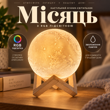 Настільний нічник-світильник Місяць з RGB підсвіткою D Moon Lamp Light Diffuser