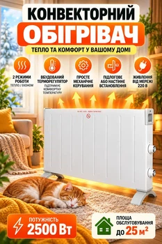 Конвекторный обогреватель электрический 2500 Вт напольный электроконвектор для дома электрообогреватель с терморегулятором Белый