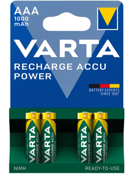 Акумулятор VARTA AAA HR03 1000 mAh Recharge Accu Power 4шт/упак. (ціна за уп)