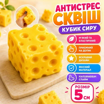 Игрушка-антистресс Сквиш Сыр с дырочками Cheese Squishy Ароматизированная мялка-тянучка с эффектом медленного восстановления формы для детей и взрослых, желтая