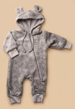 Ромпер махровий монограмний в сірому кольорі 62/68 на 1-6 місяців