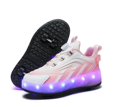 Роликовые кроссовки для девочек с LED подсветкой розовые на 4-х колесах (DL126) Р.39(24.8см)