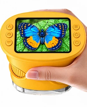 Микроскоп детский цифровой с IPS экраном камерой 1000x зумом LCD LED подсветкой фото видеозаписью встроенной памятью USB портативный карманный монокулярный учебный школьный для наблюдений опытов экспериментов развития детей Swan Baby желтый