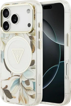 Чохол для смартфона Apple iPhone 18 Pro Max/iPhone 17 Pro Max Guess IML Glitter Flowers Triangle MagSafe White (3666339681357)