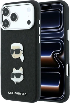 Etui do smartfona Apple iPhone 18 Pro Max/iPhone 17 Pro Max Karl Lagerfeld Saffiano with Karl & Choupette Heads Pins & Logo Black (3666339650308)