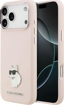 Etui do smartfona Apple iPhone 18 Pro Max/iPhone 17 Pro Max Karl Lagerfeld Silicone Choupette Metal Pin Pink (3666339683276)