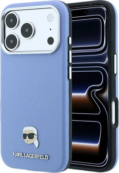 Etui do smartfona Apple iPhone 18 Pro/iPhone 17 Pro Karl Lagerfeld Grained Karl Head Metal MagSafe Light Blue (3666339659127)
