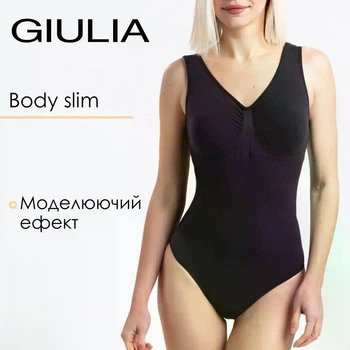 Женское корректирующее боди из микрофибры Giulia BODY SLIP SHAPEWEAR L/XL Black-black, повседневное боди слипы, с моделирующим эффектом