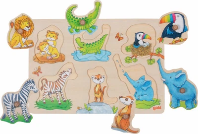 Puzzle drewniane z uchwytami Goki Mama i dziecko z tłem 6 elementów (5210712)