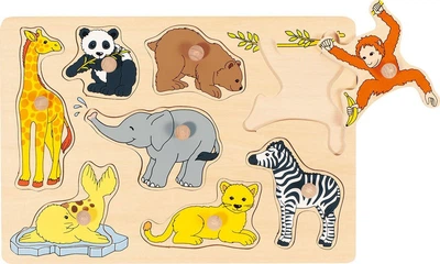 Puzzle drewniane z uchwytami Goki Dzikie maluchy 8 elementów (5220316)