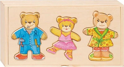 Puzzle drewniane układanka-ubieranka Goki Misie w drewnianym pudełku 36 elementów (5220311)