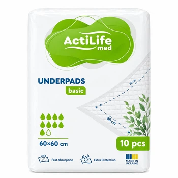 Пеленки гигиенические впитывающие ActiLife Med Basic (60х60 см) 9 капель 10 шт.