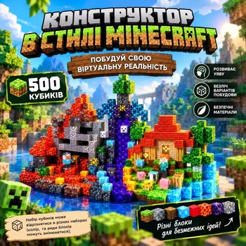 Дитячий магнітний конструктор 500 деталей в стилі minecraft з рандомними кубиками, набір для будівництва та творчої гри
