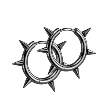 Сережки конго з шипами Spikes SE5063-12-K з медичної сталі (Діаметр: 12мм, Колір: Чорний)