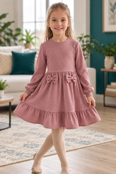 Сукня тепла Soft Pearl з камінчиками та бантиками рожевий 122 см