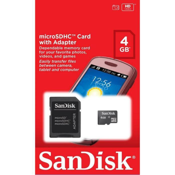 Карта памяти micro SDHC 4Gb SanDisk + SD-adapter