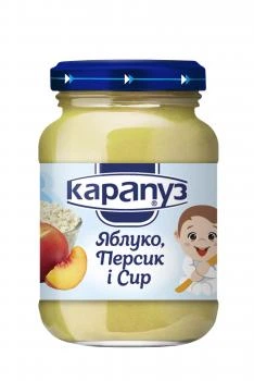 Пюре Карапуз Яблоко, персик и творог, 200 г (093846)