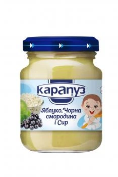 Пюре Карапуз Яблоко, черная смородина и творог, 125 г (236995)