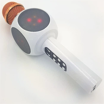 Беспроводной микрофон Караоке с динамиком и цветомузыкой USB AUX Ukc WS-1816 в чехле Белый