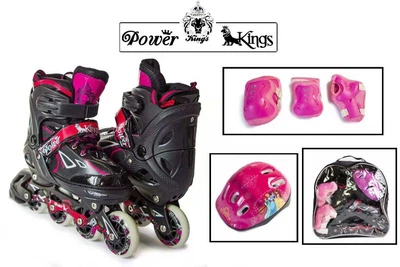Комплект роликовые коньки Power Kings Pink 34-37