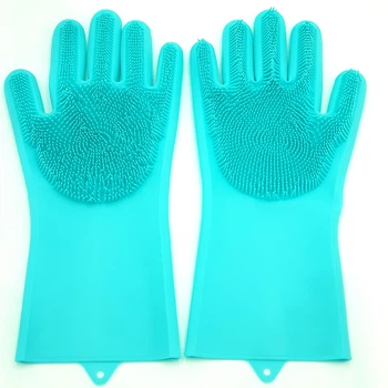 Силиконовые перчатки для уборки и мытья посуды Magic Silicone Gloves Бирюзовые HMD 91-8722182