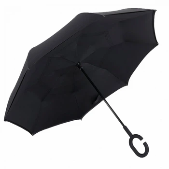 Зонт Up-Brella Чёрный прочный с удлиненной ручкой и плотной тканью антизонт двойной купол