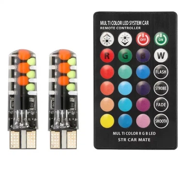Габарити RGB Led T10 W5W різнокольорові стробоскоп Autoexpect (10760)