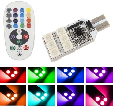 Автомобильные светодиодные LED лампы RGB с цоколем T10 W5W Autoexpect (10740)