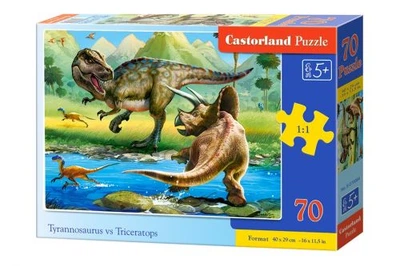 Пазли дитячі Castorland Тиранозавр і трицератопс 70 елементів розвиваючі для дітей настільна гра з картону 40x29 см Різнобарвні