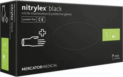 Рукавички Nitrylex basic black медичні нестерильні нітрилові без пудри Розмір S 100шт в упаковці Чорні