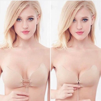 Невидимий силіконовий бюстгальтер Fly Bra B009 Beige, без бретель на шнурівці