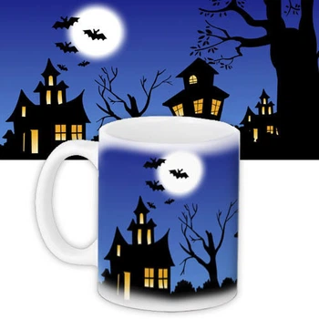 Чашка з принтом Halloween Особняк на фоне луны 330 мл